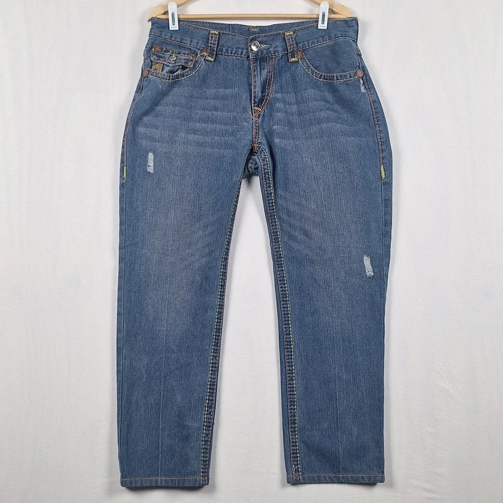 True Religion Vintage Y2K Straight Leg Jeans Thick Stitch Made in USA Blue 36